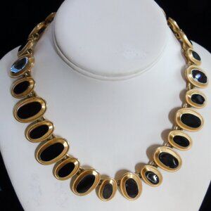 Vintage Anne Klein Rich Gold Tone & Enamel Oval Links Setting Statement Necklace